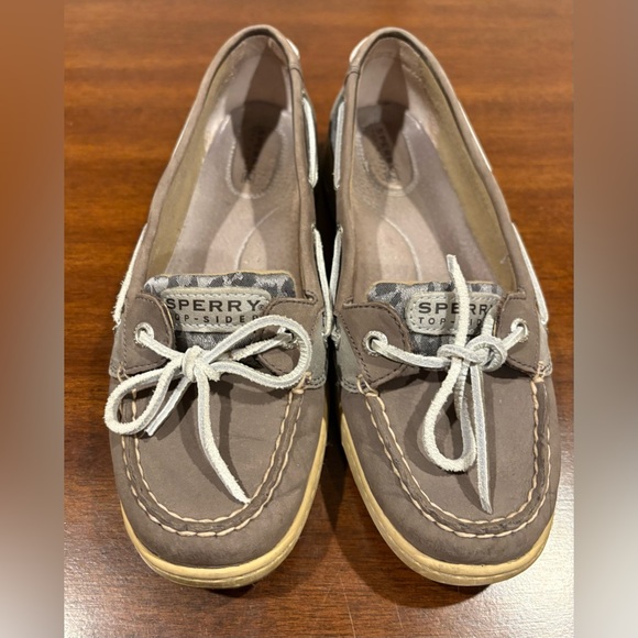 SPERRY Tan Gray Camo Top-Sider Boat Shoes Angelfish Leather Loafers Moccasins - Picture 4 of 9